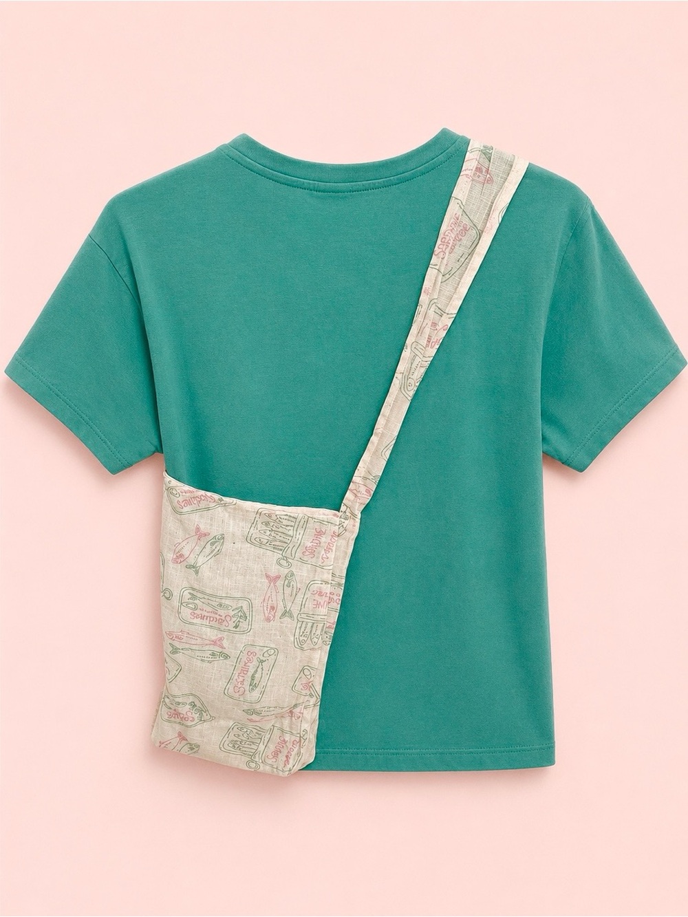 Woman’s Teal Fish Embroidered Tee Sardines Graphic, Crossbody Bag, NWT 🩷💚🩷XL - Picture 2 of 5